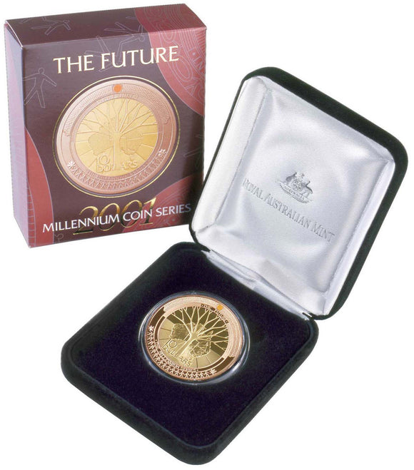 2001 $10 Millennium The Future 1oz Selectively Gold Plated Silver Proof Coin