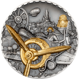 2025 Steampunk Aviation 3oz Ultra High Relief Antique Gilded Silver Coin