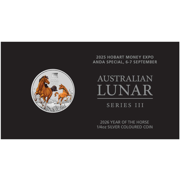 2025 Hobart Money Expo 2026 Year of the Horse 1/4oz Silver Coin