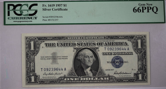 USA 1957 Silver Certificate $1 Note PCGS Gem66PPQ
