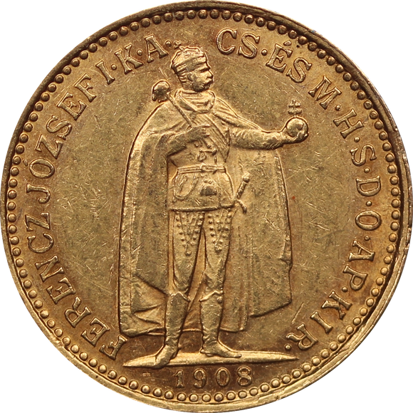 Hungary 1908 10 Korona Gold Coin VF