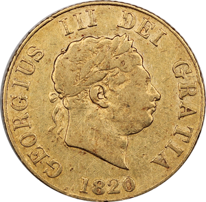GB 1820 George III Gold Half Sovereign aFine