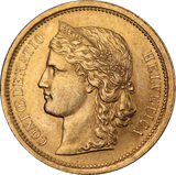 Switzerland 1886 Gold 20 Franc Coin aUNC/UNC