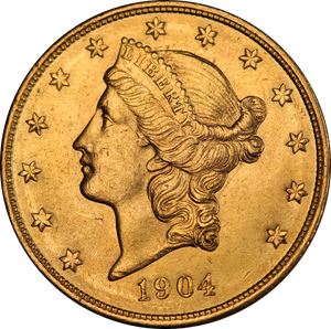 USA 1904 $20 Double Eagle Gold Coin aUNC
