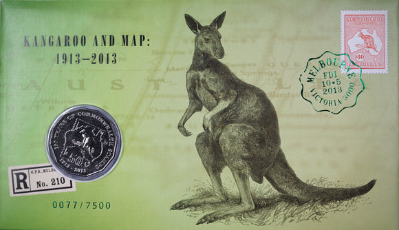 2013 Kangaroo and Map Melbourne Stamp Expo 50c PNC