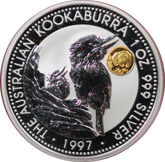 1997 Kookaburra With Gold Panda Privy 1oz Silver Coin