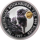 1997 Kookaburra With Gold Panda Privy 1oz Silver Coin