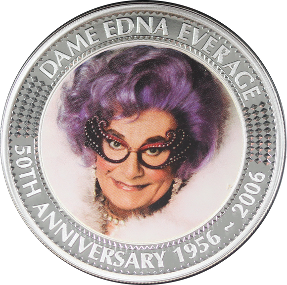 2006 50th Anniversary Dame Edna Everage 1oz Silver Proof Coin and Stamp Set