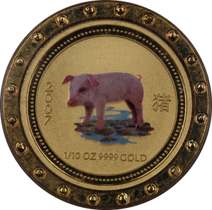 2007 Australia Lunar Year of the Pig 1/10oz Gold Coloured Coin BU