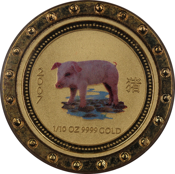 2007 Australia Lunar Year of the Pig 1/10oz Gold Coloured Coin BU