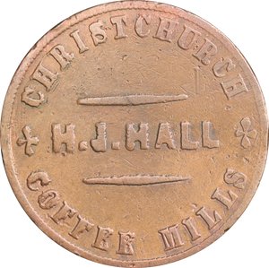 New Zealand c. 1862 Henry J. Hall, Christchurch Coffee Mills Penny Token
