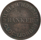 Ireland 1858 William Hodgins, Banker, Cloghjordan Penny Token gFine