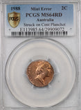 1988 2 Cent Struck on 1 Cent Planchet Error MS64RD