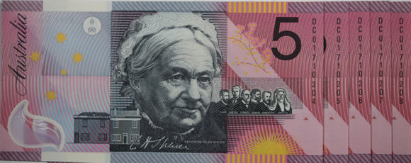 2001 $5 Note Centenary of Federation Consecutive Run of 5 UNC