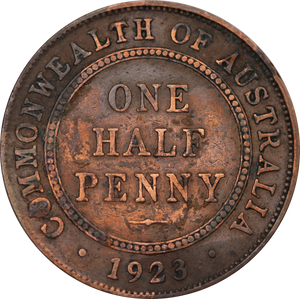 1923 Australia Halfpenny Fine (Cleaned) - Key Date