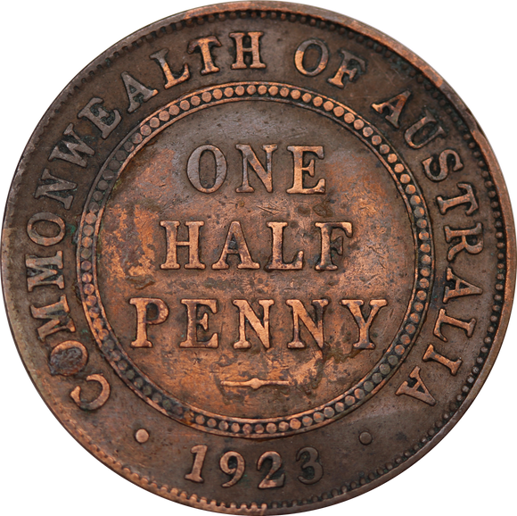 1923 Australia Halfpenny Fine (Cleaned) - Key Date