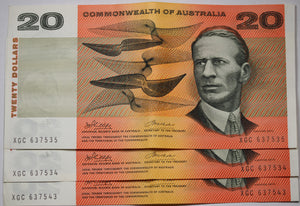 1972 $20 Phillips/Wheeler Consecutive Trio aEF