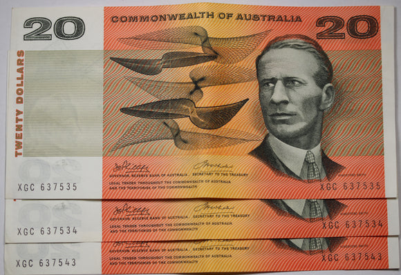 1972 $20 Phillips/Wheeler Consecutive Trio aEF