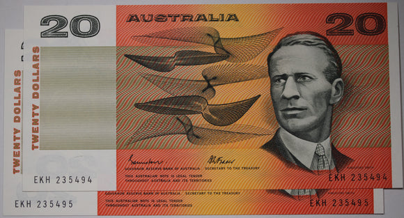$20 1985 Johnston/Fraser Banknote Consecutive Pair UNC (Gothic)