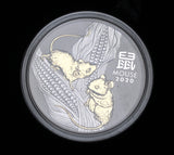 Australian Lunar Series III 2020 Year of the Mouse 1oz Silver Proof Gilded Coin (Damaged Box)