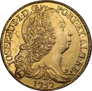 1757 Brazil Joseph I Gold Half Johanna 6400 Reis aUNC
