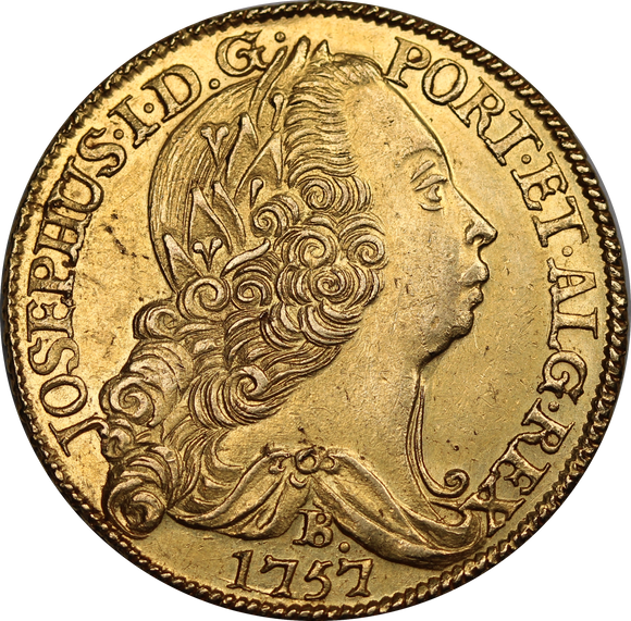 1757 Brazil Joseph I Gold Half Johanna 6400 Reis aUNC