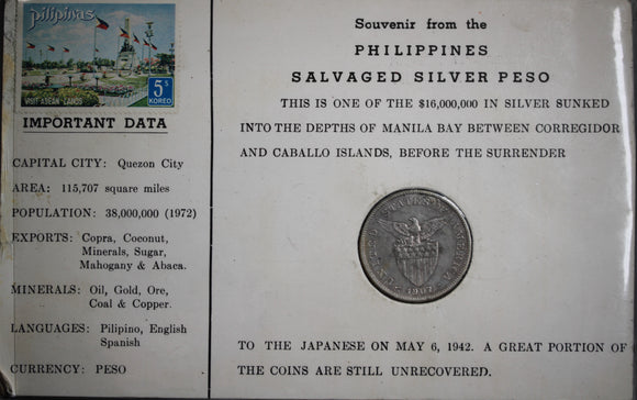 1907 USA Phillipines Silver Peso (Salvaged from Manila Bay)