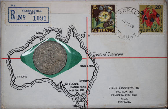 1969 Nuphil Yarralumla 50c Coin PNC with Sales Letter