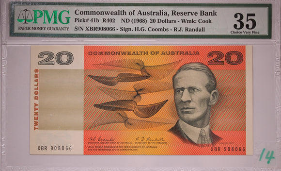 Australia $20 1967 Coombs/Randall Banknote Choice VF35 PMG Graded
