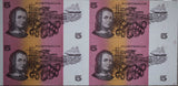 1990 Australia Five Dollars Uncut Block of Four Fraser/Higgins
