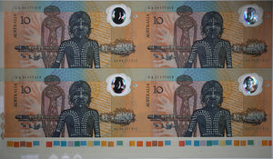 1988 Bicentennial $10 Banknote Uncut Block of 4 with Selvage