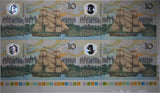 1988 Bicentennial $10 Banknote Uncut Block of 4 with Selvage