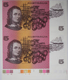 1990 Australia Five Dollars Uncut Vertical Pair Fraser/Higgins (Bottom Selvedge)