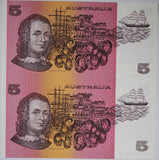 1990 Australia Five Dollars Uncut Vertical Pair Fraser/Higgins