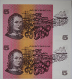 1990 Australia Five Dollars Uncut Vertical Pair Fraser/Higgins (Top Boarder)