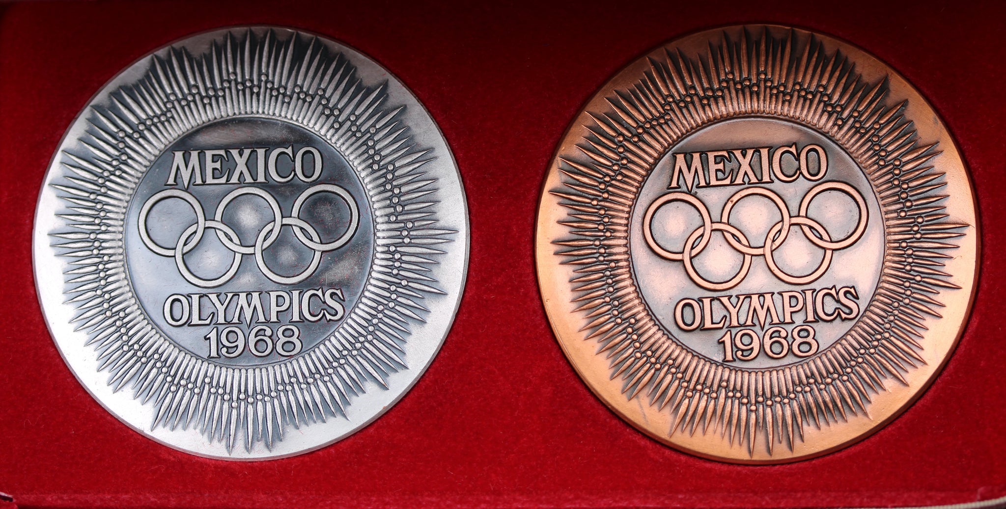 1968 Mexico Olympics Commemorative Silver & Copper Medallion Set