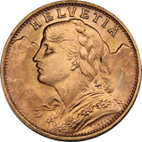Switzerland 1949 20 Francs Gold Coin UNC