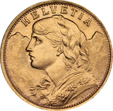 Switzerland 1922 20 Francs Gold Coin UNC