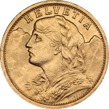 Switzerland 1909 20 Francs Gold Coin UNC