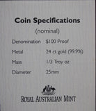 1998 Floral Emblems - Sturt's Desert Pea 1/3oz Gold Proof Coin