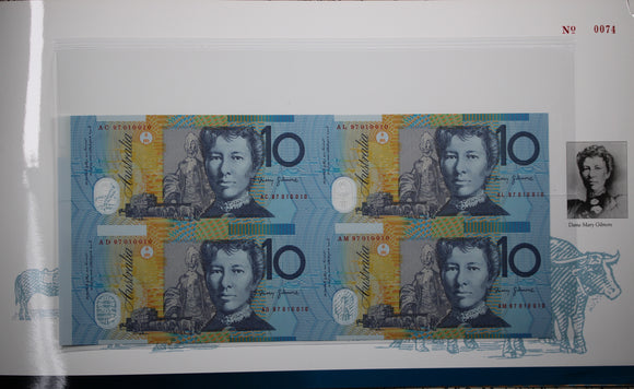 1997 Ten Dollars Uncut Block of Four NPA Folder