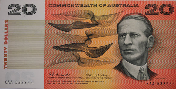 $20 1966 Coombs/Wilson First Prefix Banknote UNC