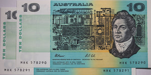 1991 $10 Fraser/Cole Banknote Consecutive Pair UNC