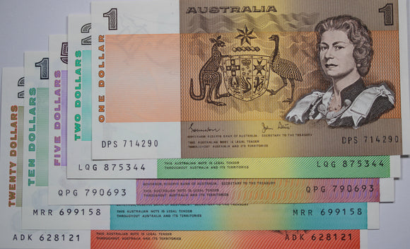 1982-1993 $1, $2, $5, $10 and $20 Last Prefix Set aUNC-UNC