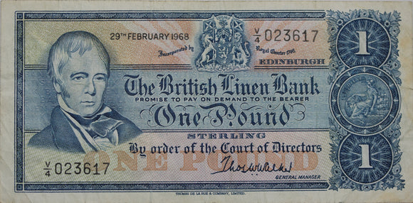 1968 The British Linen Bank - One Pound Banknote VF