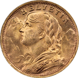 Switzerland 1947 20 Francs Gold Coin UNC