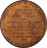 1972 Department of Main Roads NSW Completion Barrier Highway Bronze Medallion