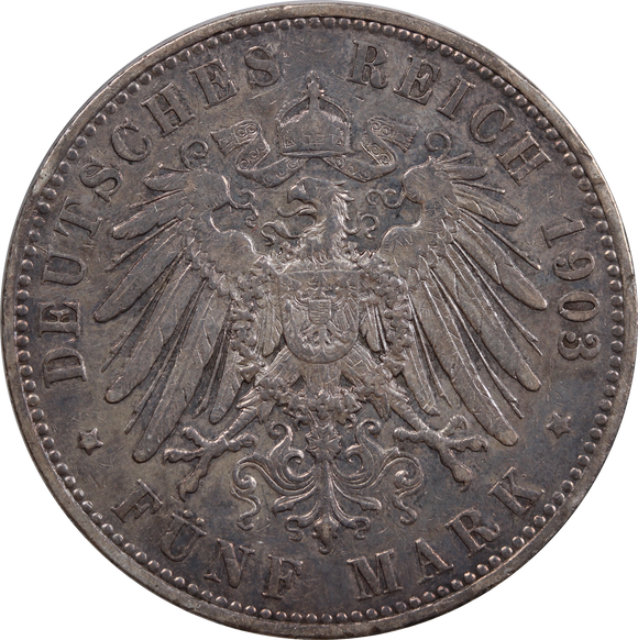 1913 Germany 5 Mark Silver Coin aVF