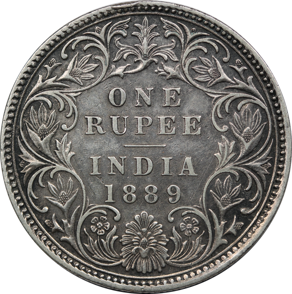 1889 India Silver Rupee EF