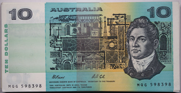 1991 $10 Australian Paper Note Bundle of 100 Fraser/Cole With PIL UNC